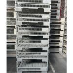 Industrial mesh box pallet, H500mm with half flap - sheet steel base - image 3