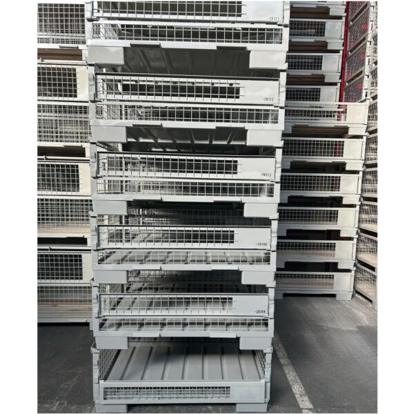 Industrial mesh box pallet, H500mm with half flap - sheet steel base - image 3